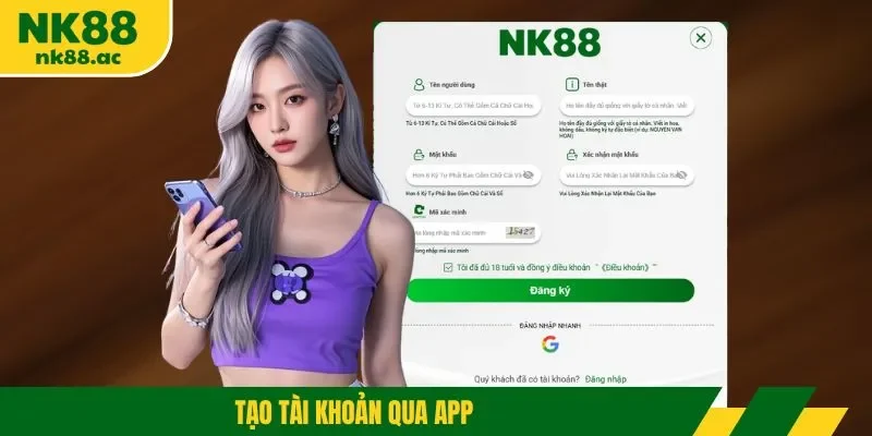 Tạo tài khoản qua app